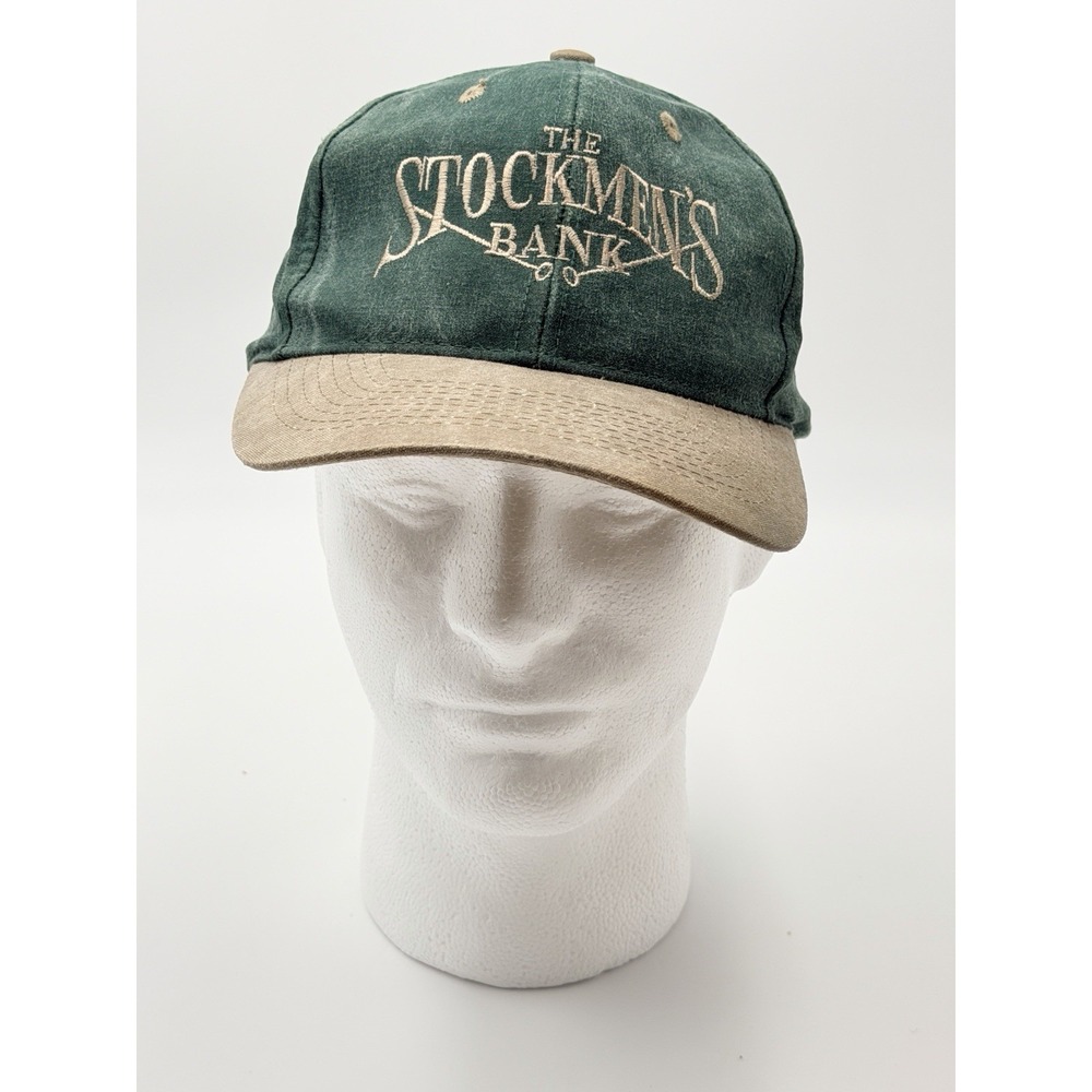 The Stockmens Bank Vintage Green Tan Hat Strapback Kati